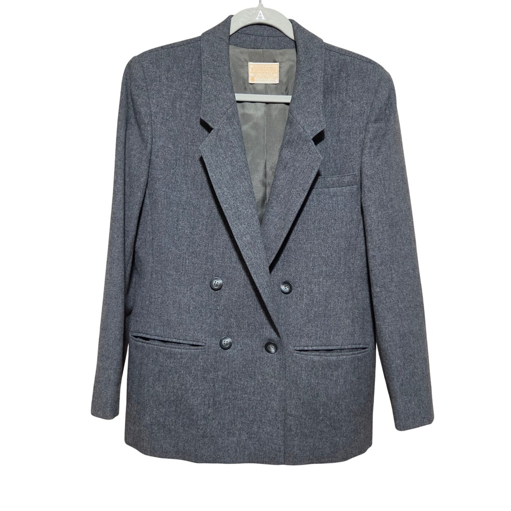 Pendleton Wool Blazer Gray Double Breasted Vintage Town Country T349-182 Sz 10